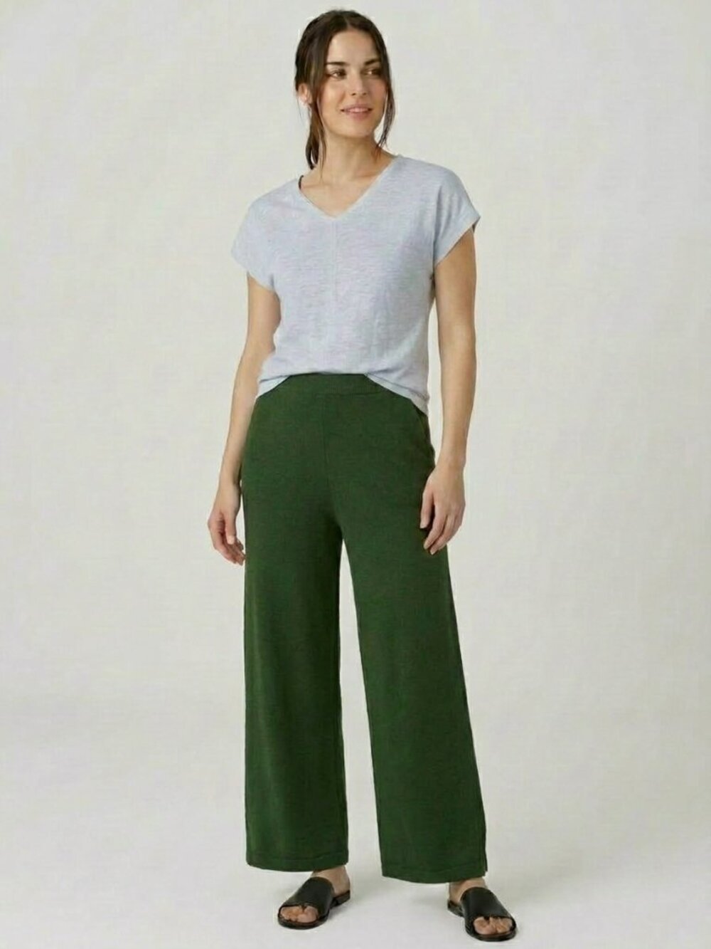 St. John Collection Green Santana Knit Pleated Pull On Wide Leg Pants Size 2